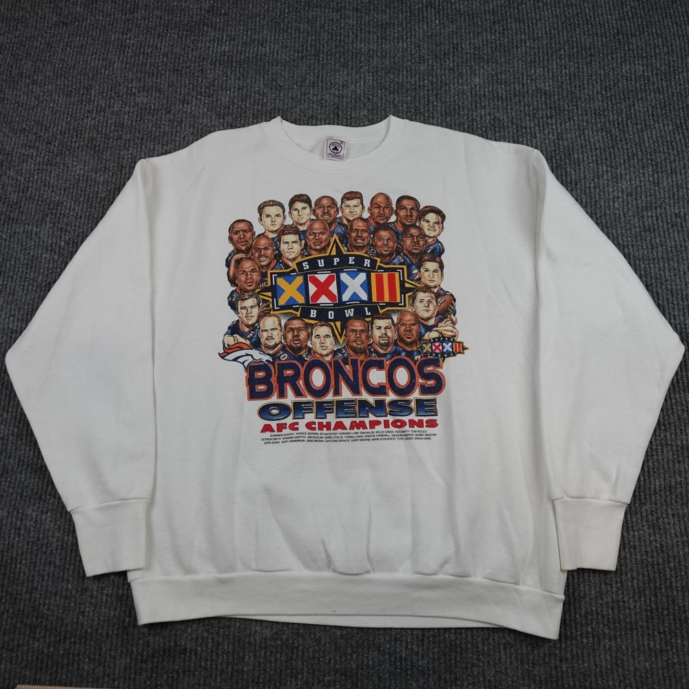 Vintage Denver Broncos Sweatshirt Mens XL White NFL Super Bowl XXXII Delta 90s